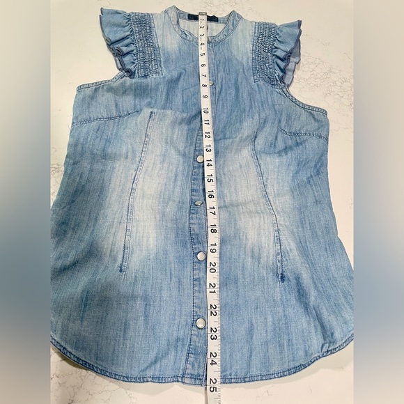 jessica simpson womens denim slutter sleeve pearl button-down shirt sz m (B4) - Picture 5 of 6